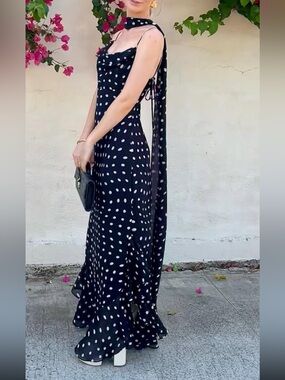LPA Black and White Polka Dot Maxi Dress